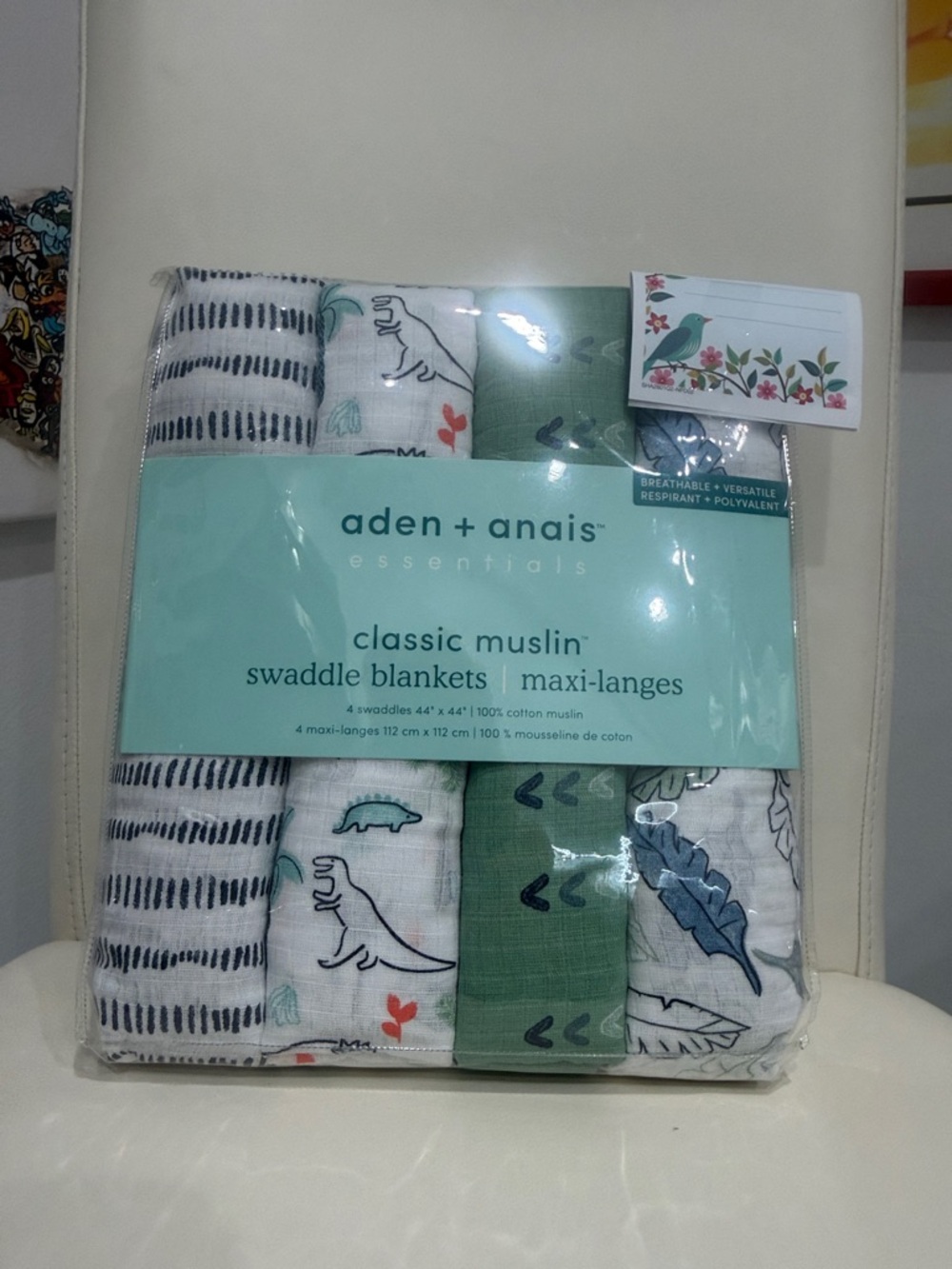 aden + anais Baby Set of 4 White/Green/Blue Muslin Swaddle Blankets